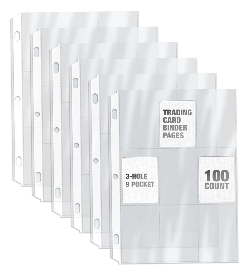 GOLD SEAL 100/Box Clear Heavyweight Trading Card Sleeve Pages, 9 Pockets Per Sheet, Single Sided, 900 Pockets, 3 Ring Binder Sheets, 100 Count - Image 1
